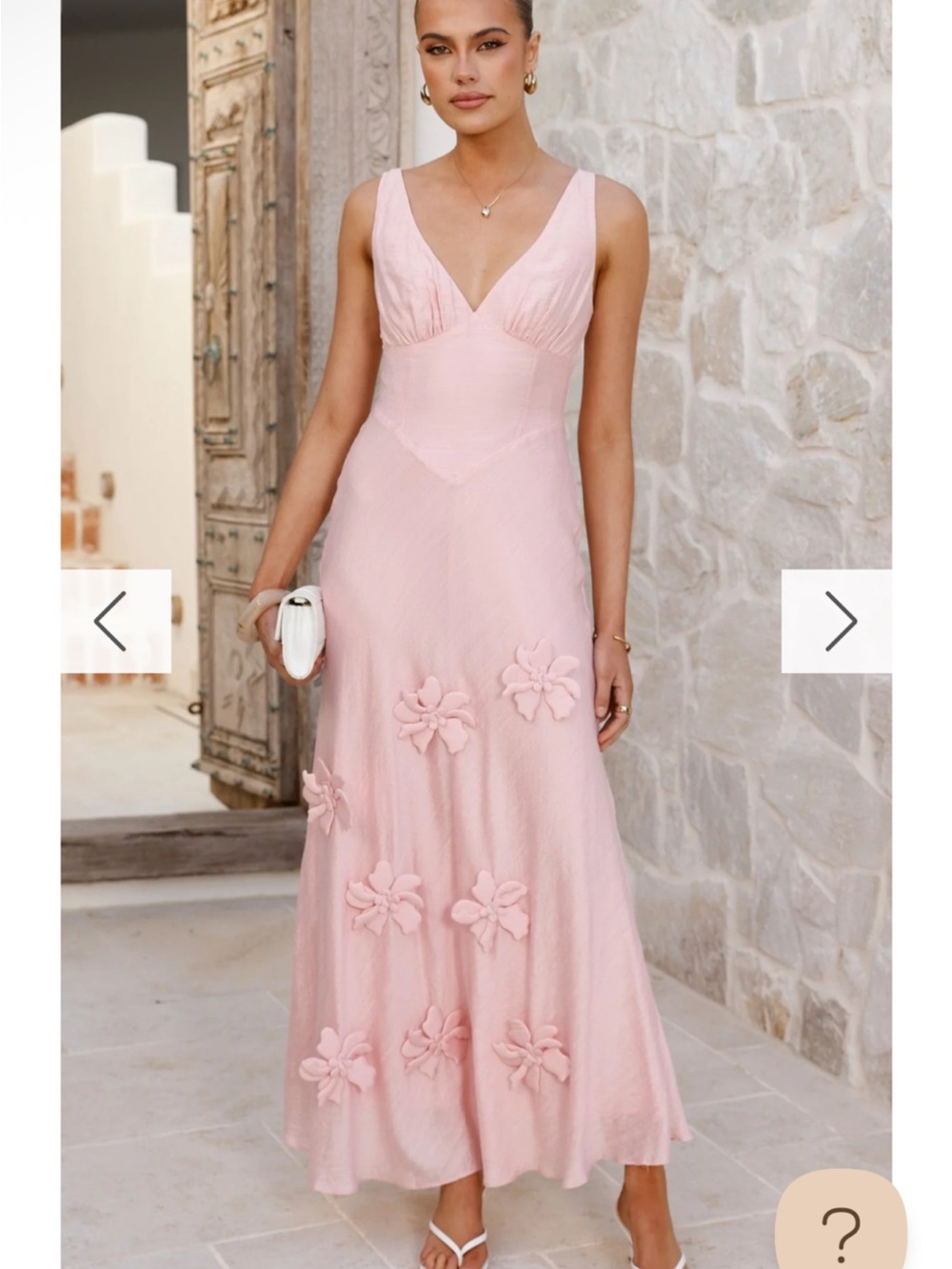 Elegant Pink Floral Appliqué V-Neck Maxi Dress